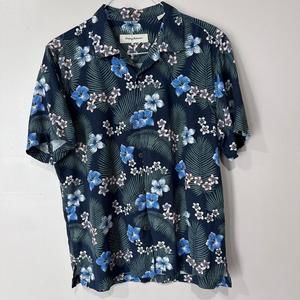 Tommy Bahama Silk Hawaiian Shirt Size M Blue Green Floral mens